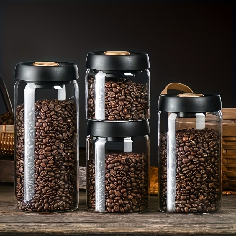 YUHUPHYLLIC Vacuum-Sealed Glass Storage Container  Moisture-Proof Pressure Pump Storage Jar for Coffee Beans, Tea & Nuts