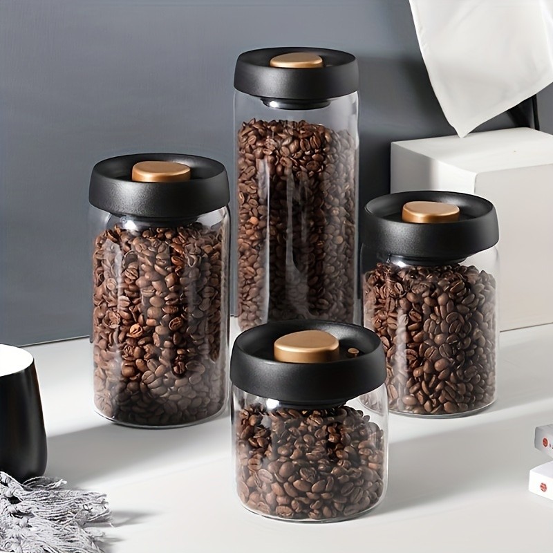 YUHUPHYLLIC Vacuum-Sealed Glass Storage Container  Moisture-Proof Pressure Pump Storage Jar for Coffee Beans, Tea & Nuts