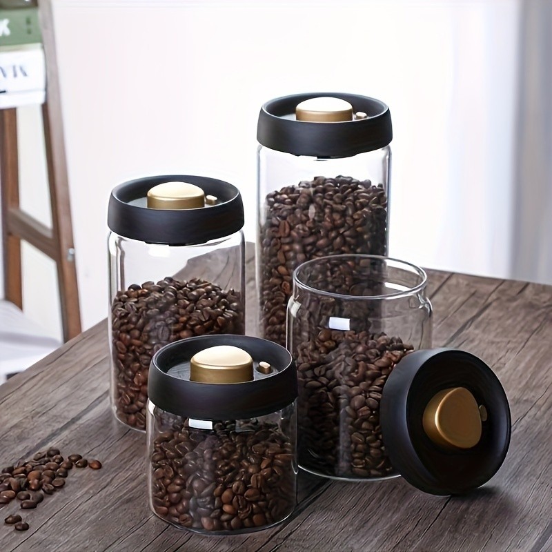 YUHUPHYLLIC Vacuum-Sealed Glass Storage Container  Moisture-Proof Pressure Pump Storage Jar for Coffee Beans, Tea & Nuts
