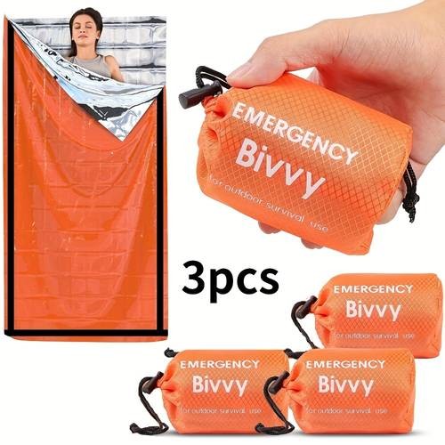 3pcs Emergency Survival Shelter with Thermal Blanket  Portable Lightweight Tent for Camping, Hiking & Outdoor Emergencies