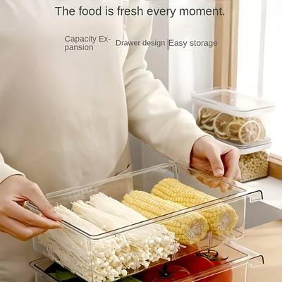 FARIDABIO 2pcs Refrigerator Hanging Storage Drawer Organizer  Heavy-Duty Plastic Fridge Tray with Adjustable Shelves & Hooks