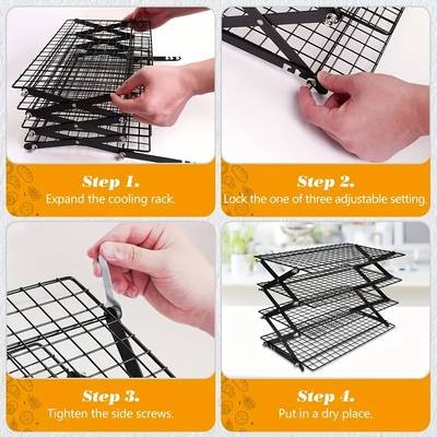 FARIDABIO 3/4 Layer Stackable Folding Cooling Rack  Heavy-Duty Metal Construction for Baking & Outdoor Use