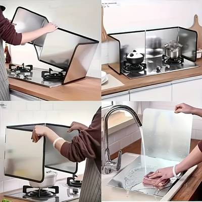 FARIDABIO Heat-Resistant Stainless Steel Stove Splash Guard  Nonstick Oil Baffle Plate for Safe Cooking