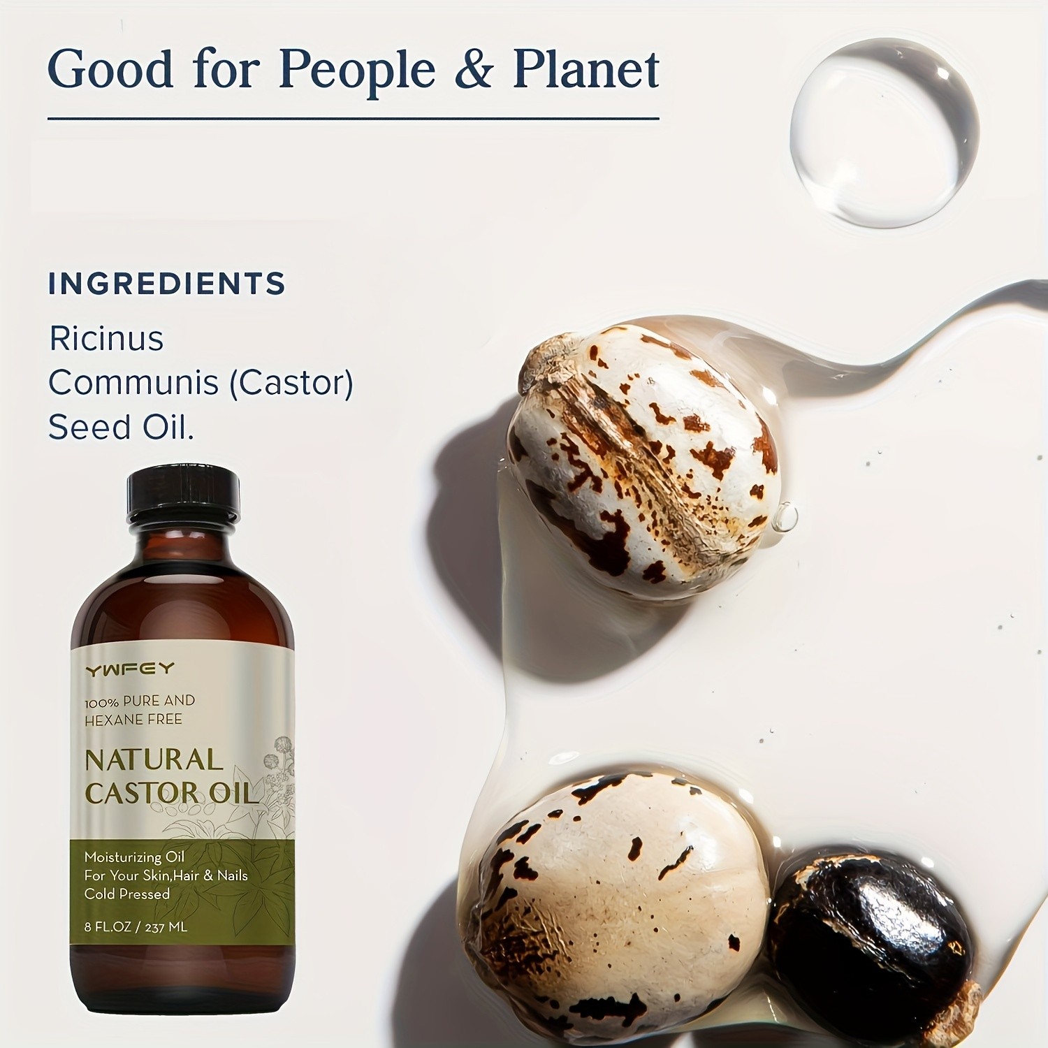 237ml Castor Oil Cold Pressed, Rich Hydration for Hair, Skin, Lashes & Brows