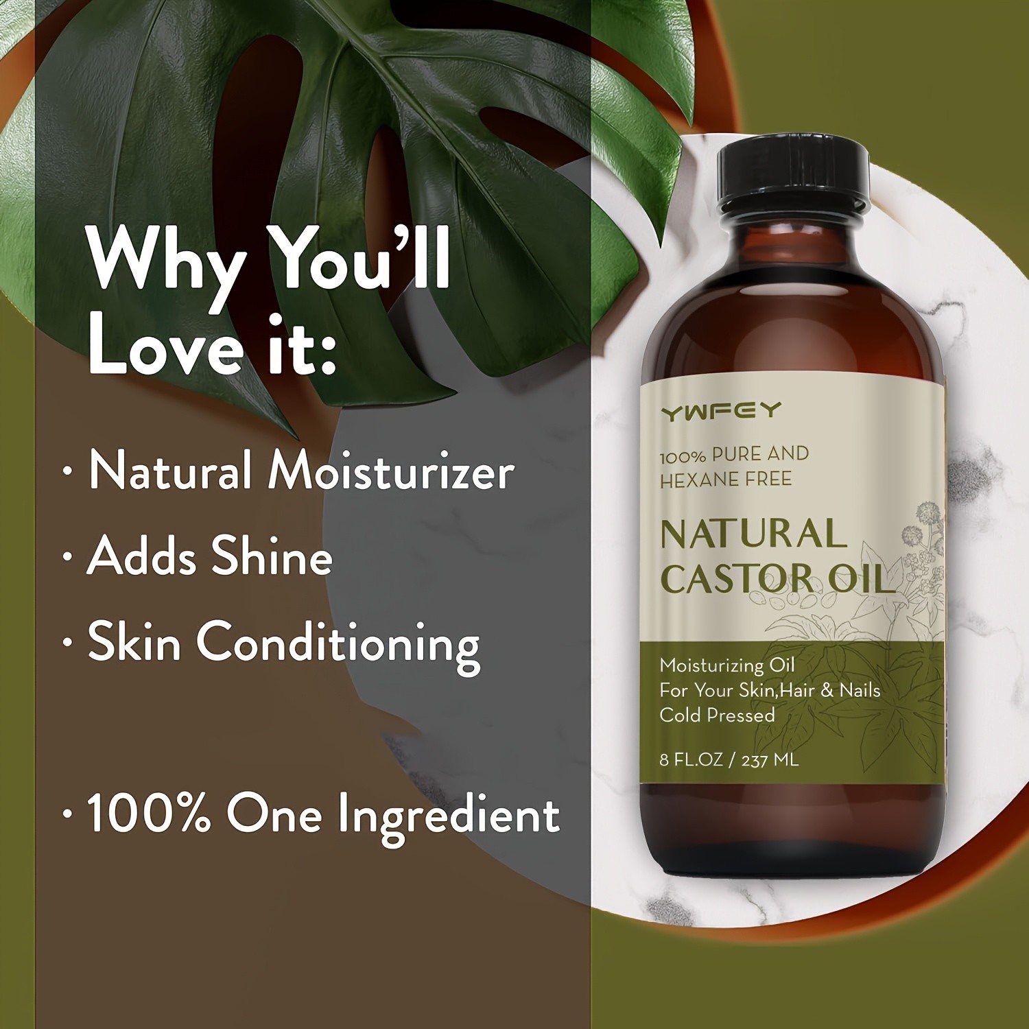 237ml Castor Oil Cold Pressed, Rich Hydration for Hair, Skin, Lashes & Brows