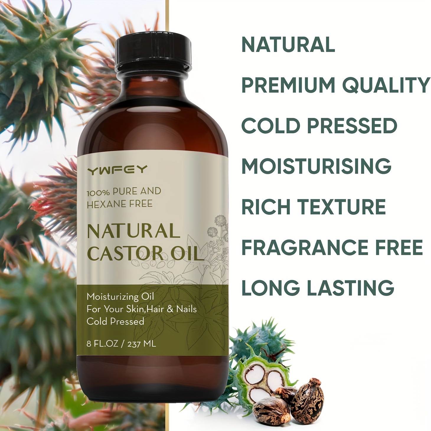 237ml Castor Oil Cold Pressed, Rich Hydration for Hair, Skin, Lashes & Brows