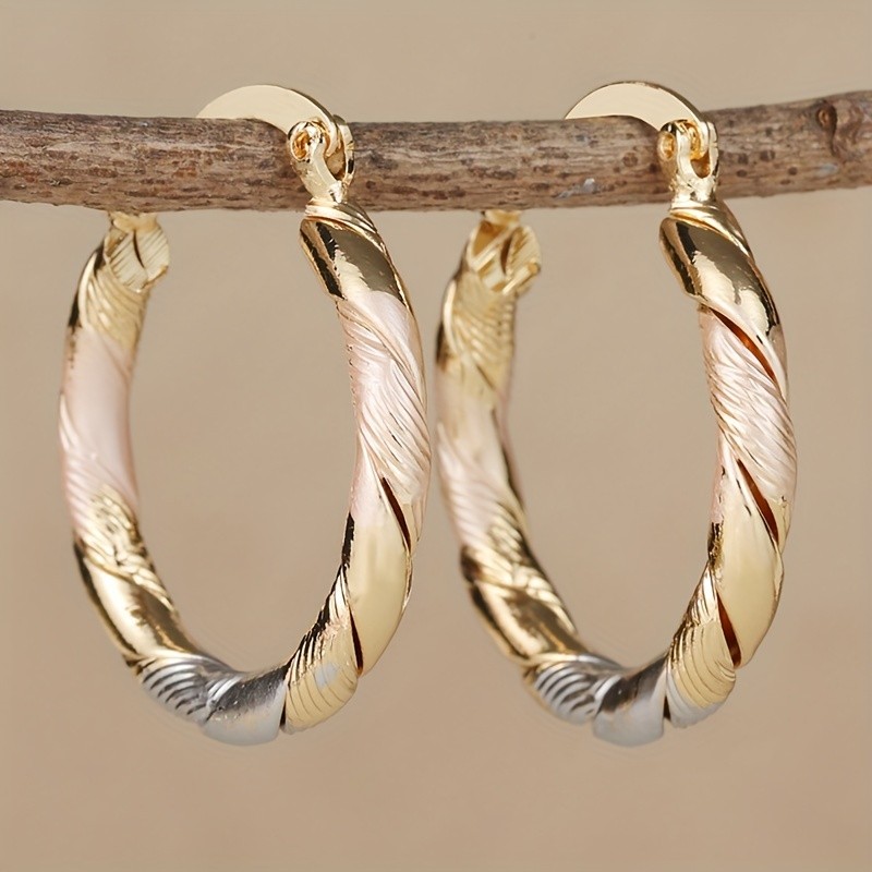 YOYO Vintage Boho Style 14K Golden Plated Copper Round Hoop Earrings