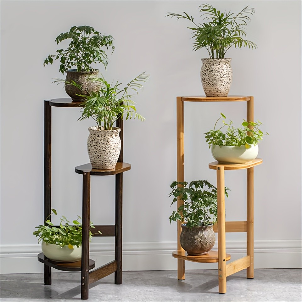 wisfor 3-Tier Bamboo Corner Plant Stand  Space-Saving and Stylish Solution for Indoor and Outdoor Use