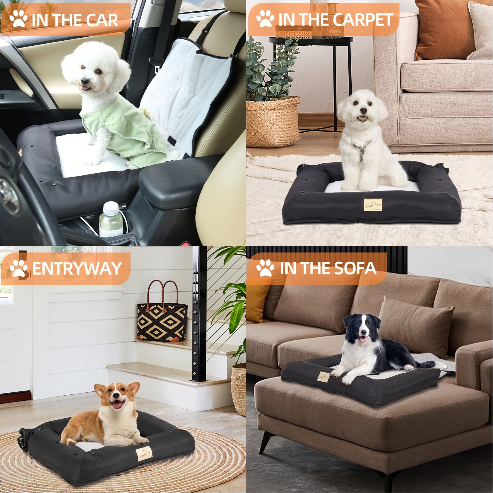 wisfor Memory Foam Dog Car Seat Multi-Function Travel Seat with Safety Belt and Waterproof Cover for Pets