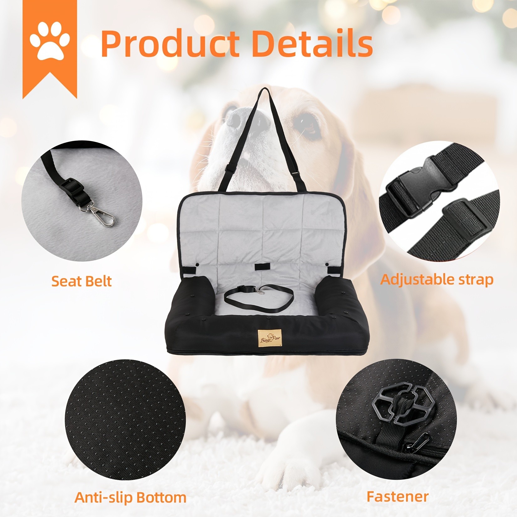 wisfor Memory Foam Dog Car Seat Multi-Function Travel Seat with Safety Belt and Waterproof Cover for Pets