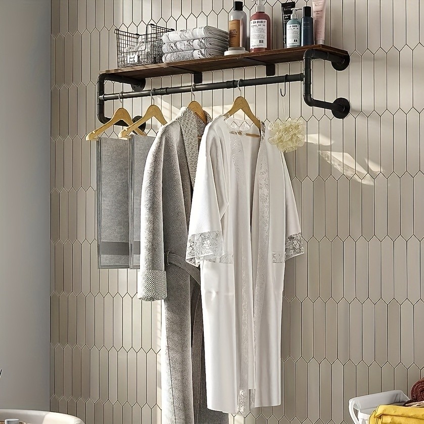 wisfor Heavy Duty Industrial Wall-Mounted Pipe Garment Rack  Maximize Vertical Space with Sturdy Storage Solutions