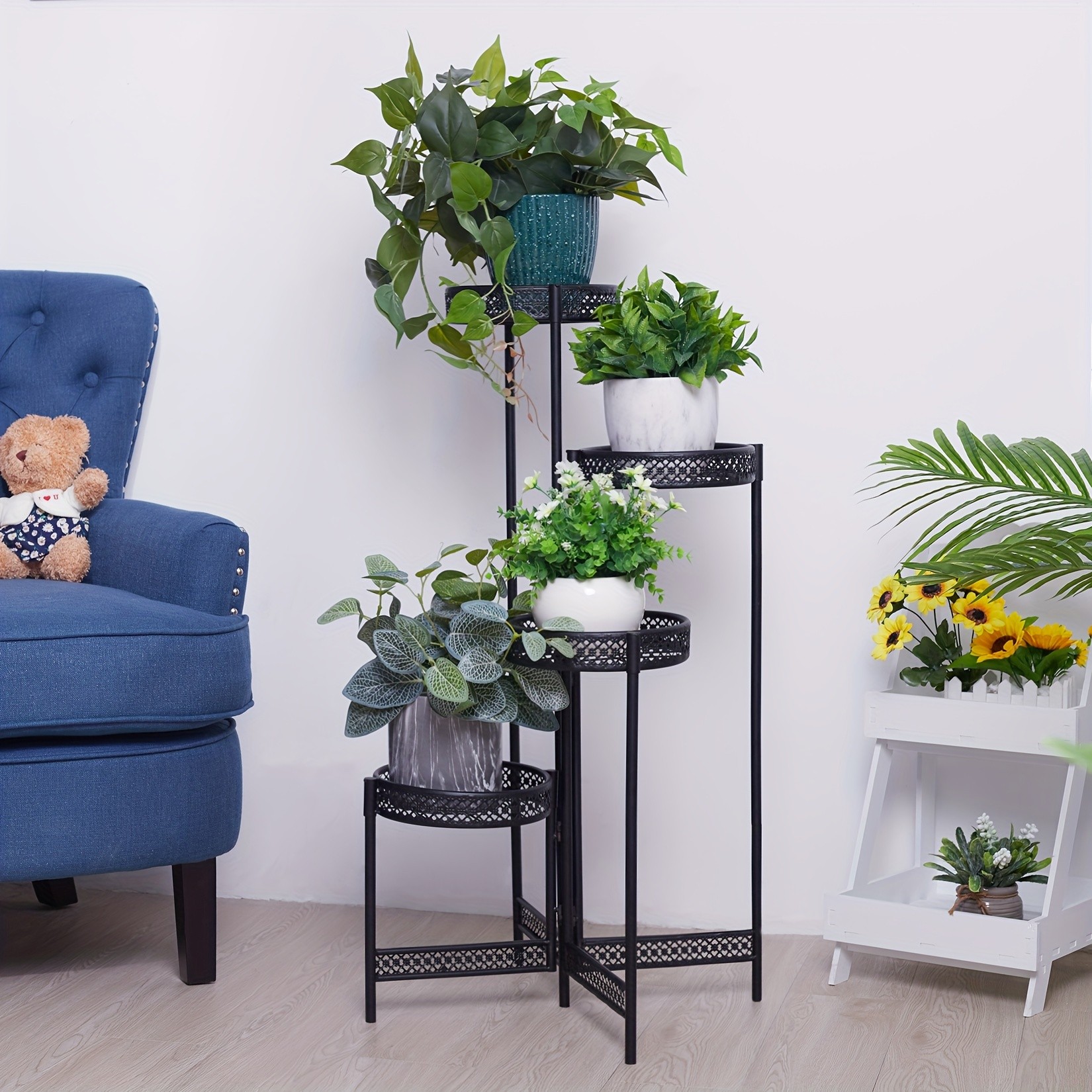 wisfor 4-Tier Folding Metal Planter Pots Holder  Elegant and Durable Storage for Indoor and Outdoor Plants