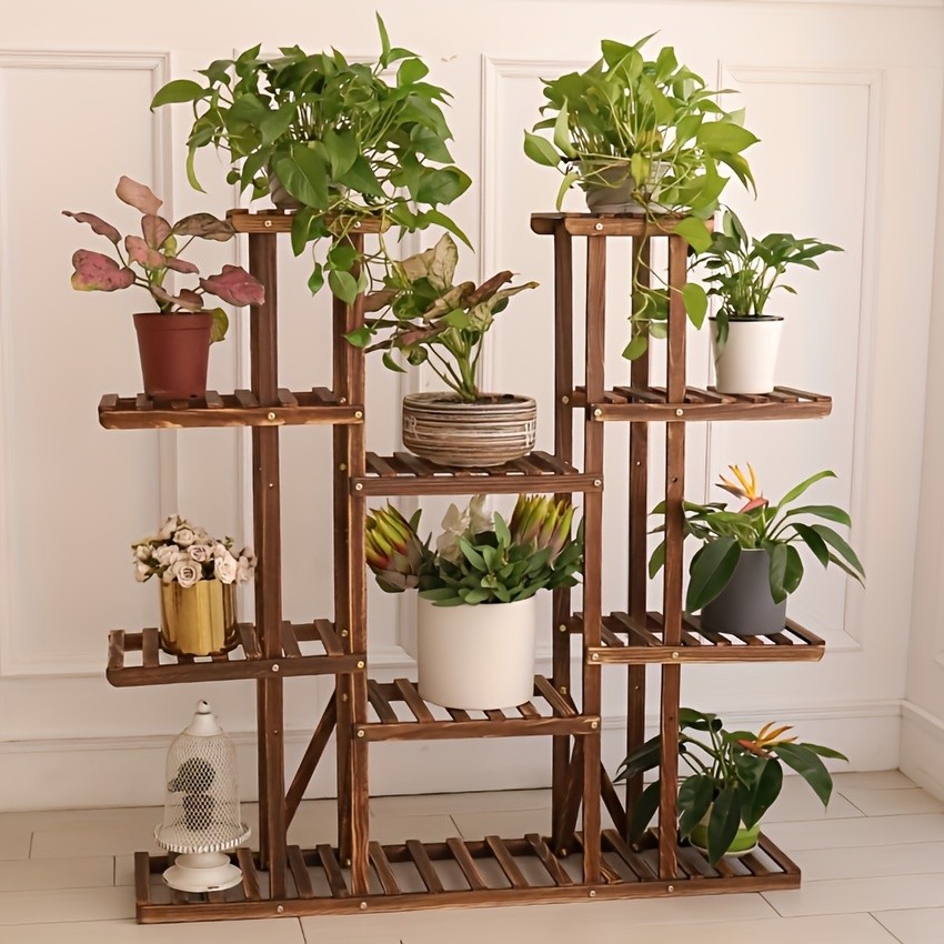 wisfor 11-Tier Wooden Plant Stand  Elegant Display Rack for Your Garden & Home