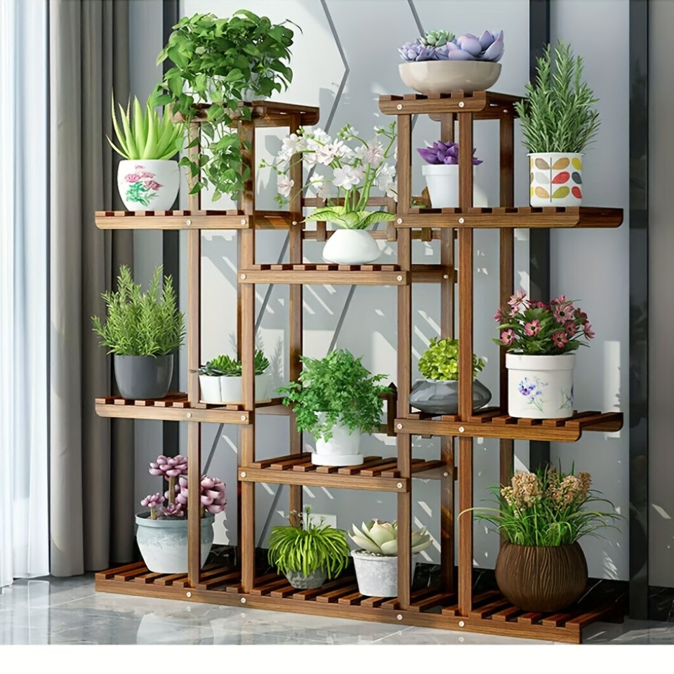 wisfor 11-Tier Wooden Plant Stand  Elegant Display Rack for Your Garden & Home