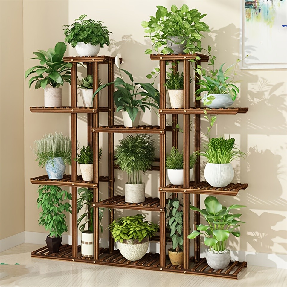 wisfor 11-Tier Wooden Plant Stand  Elegant Display Rack for Your Garden & Home