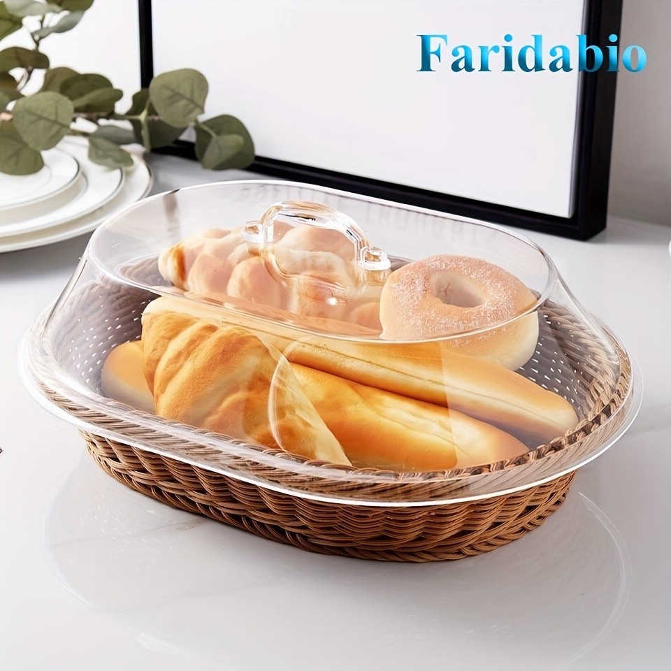 FARIDABIO Bread Basket with Clear Acrylic Lid  Stylish and Durable Food Storage for Pastries and Desserts