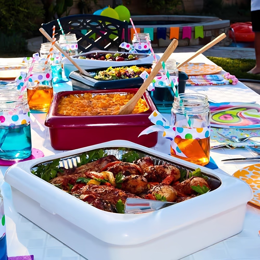 FARIDABIO 2-in-1 Aluminum Foil Tray with Heat Preservation  Stackable Serving Tray for Salads, BBQs, and More