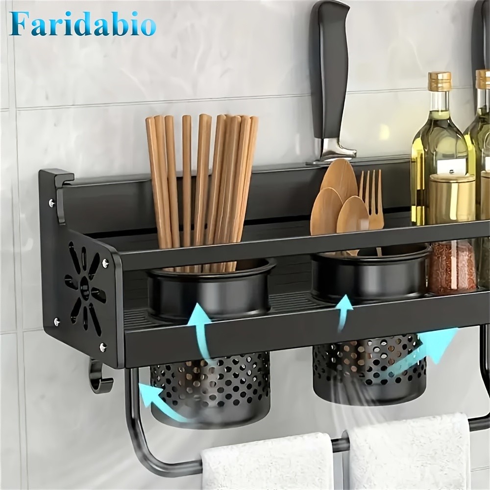 FARIDABIO Varnished Metal Hanging Shelf Wall-Mounted Kitchen Utensil Rack with Hooks