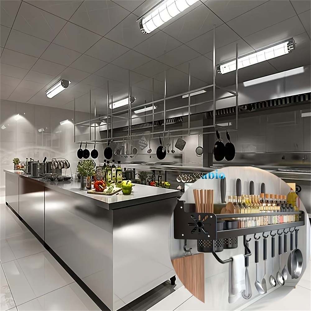 FARIDABIO Varnished Metal Hanging Shelf Wall-Mounted Kitchen Utensil Rack with Hooks