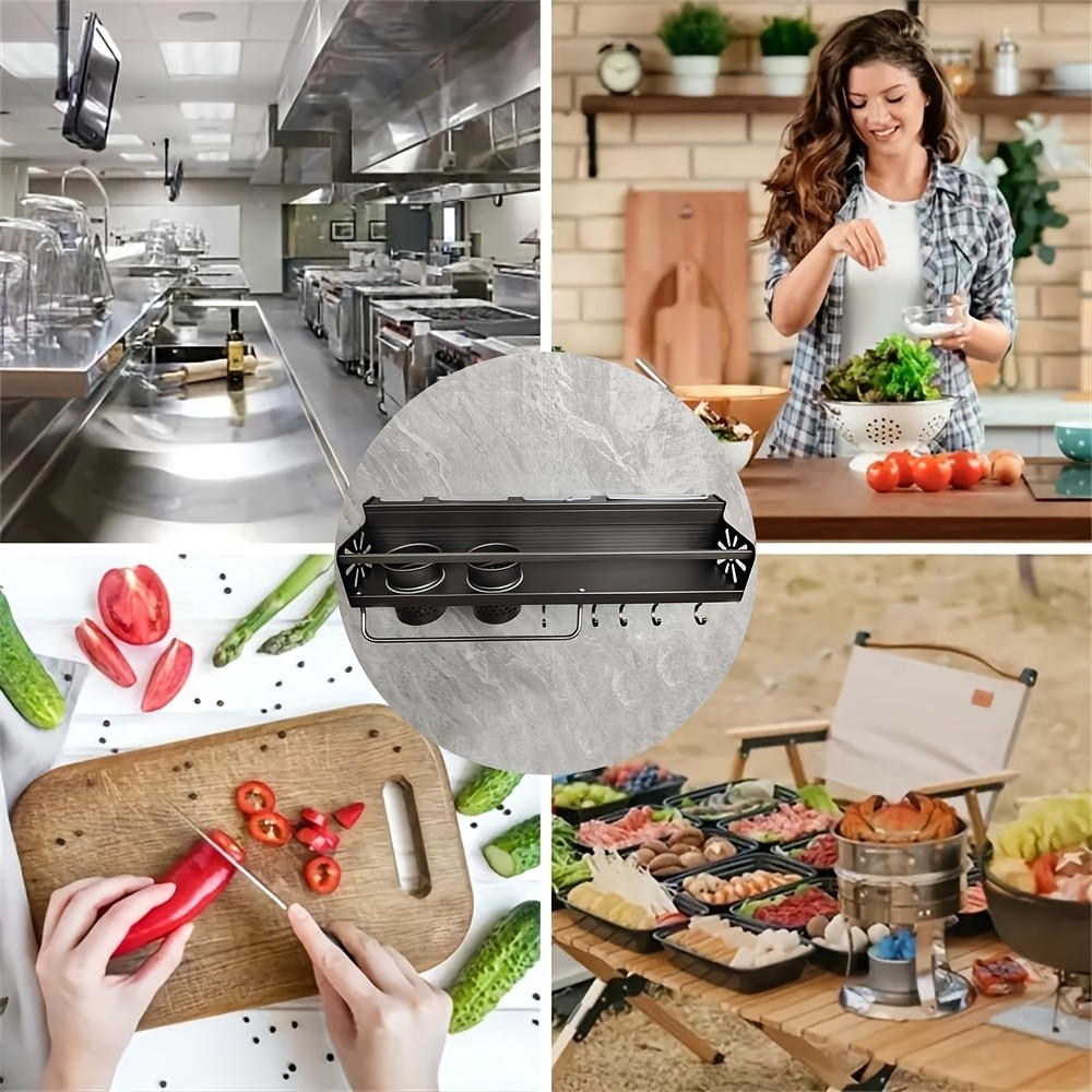 FARIDABIO Varnished Metal Hanging Shelf Wall-Mounted Kitchen Utensil Rack with Hooks