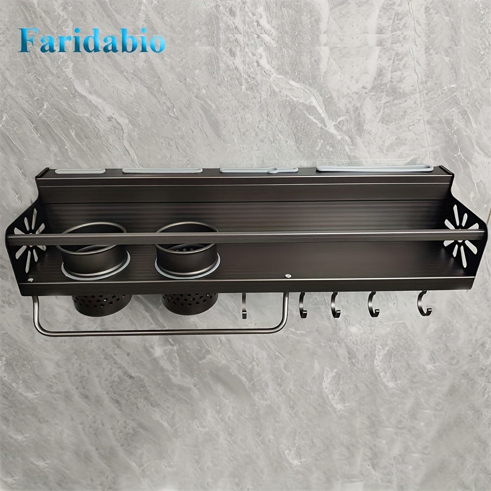 FARIDABIO Varnished Metal Hanging Shelf Wall-Mounted Kitchen Utensil Rack with Hooks