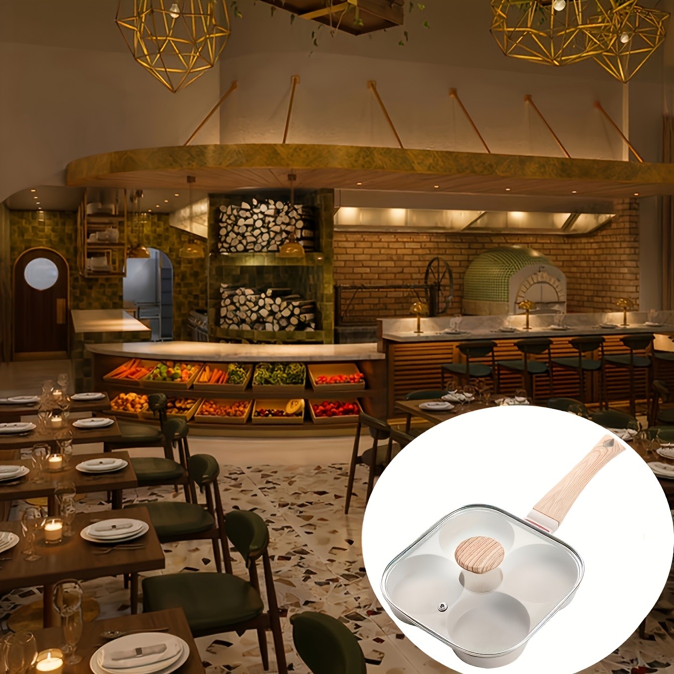 FARIDABIO 4-Holes Frying Pan with Lid Non-Stick Egg and Burger Cooking Pan with Wooden Handle