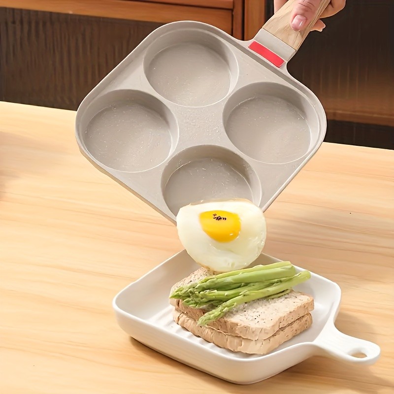 FARIDABIO 4-Holes Frying Pan with Lid Non-Stick Egg and Burger Cooking Pan with Wooden Handle