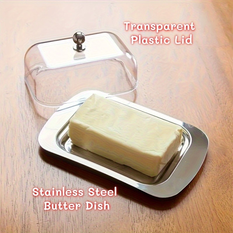 FARIDABIO Premium Butter Dish  Stainless Steel Butter Keeper with Plastic Cover
