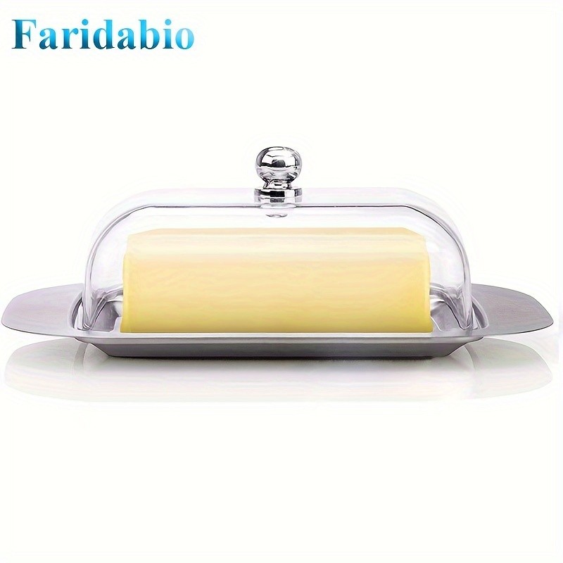 FARIDABIO Premium Butter Dish  Stainless Steel Butter Keeper with Plastic Cover