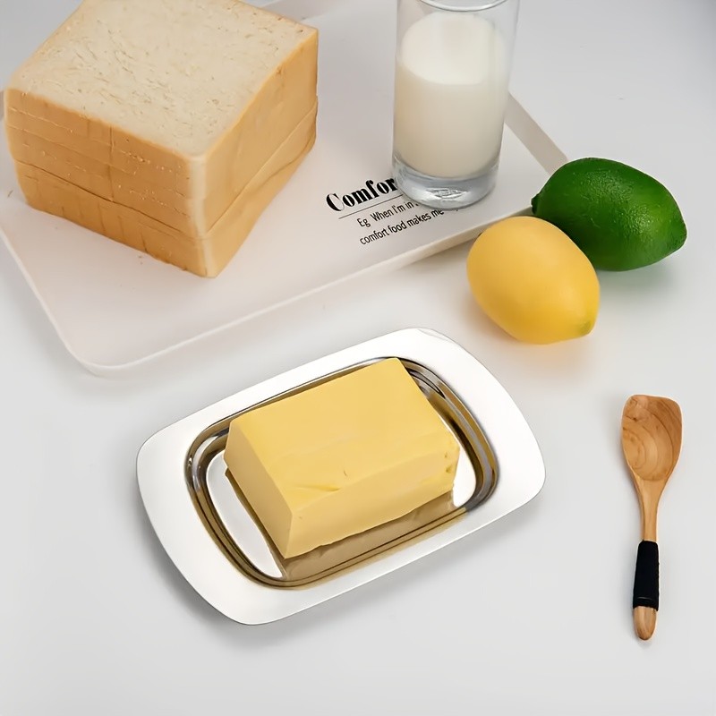 FARIDABIO Premium Butter Dish  Stainless Steel Butter Keeper with Plastic Cover