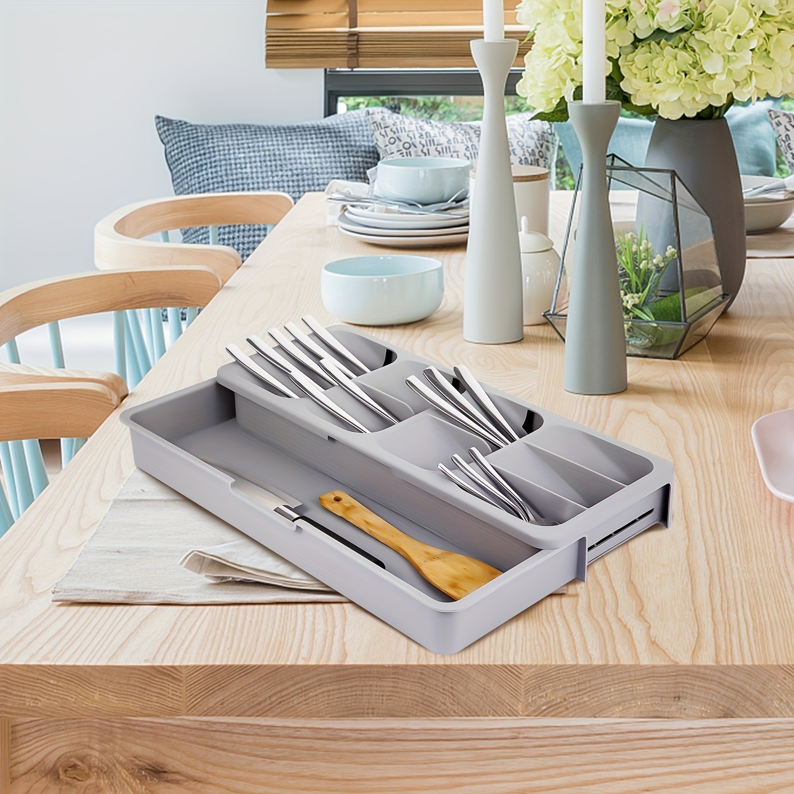 FARIDABIO Expandable Silverware Organizer Tray  Versatile Utensil Holder for Kitchen Drawers