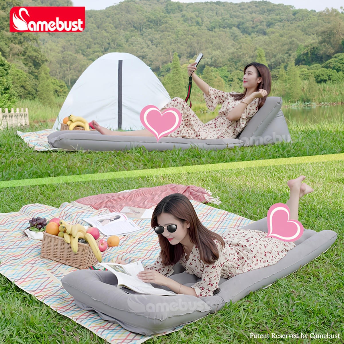 CAMEBUST Inflatable Flocked PVC Sofa Single Foldable Air Mattress for Home and Outdoor Use