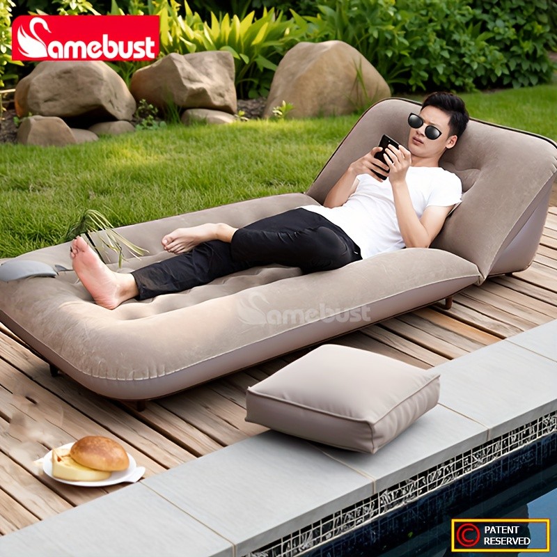 CAMEBUST Inflatable Flocked PVC Sofa Single Foldable Air Mattress for Home and Outdoor Use
