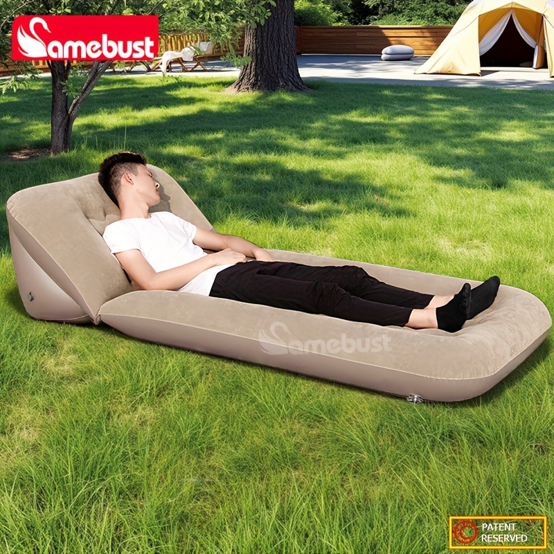 CAMEBUST Inflatable Flocked PVC Sofa Single Foldable Air Mattress for Home and Outdoor Use