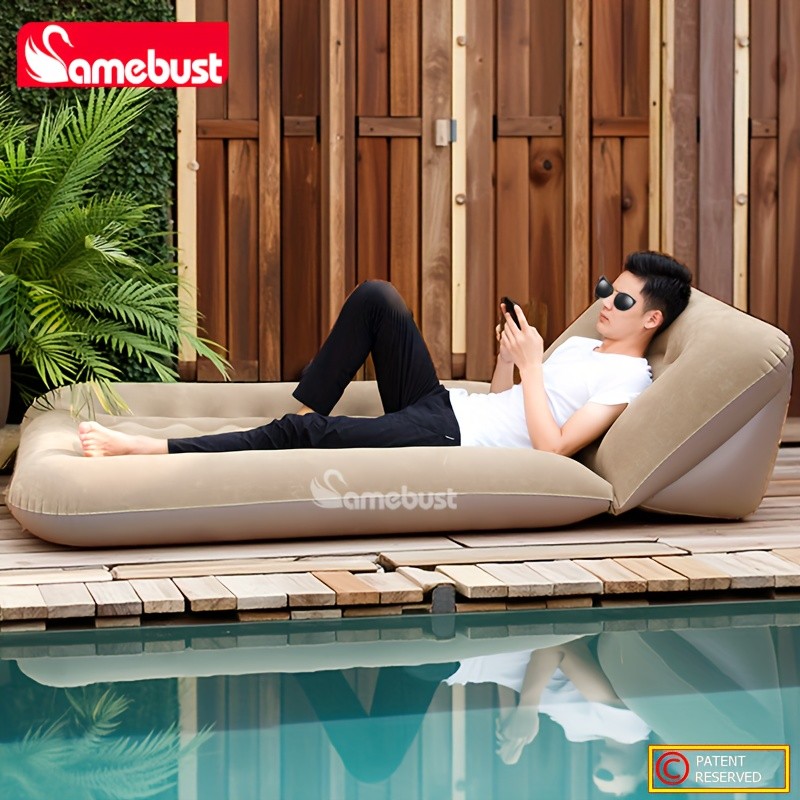 CAMEBUST Inflatable Flocked PVC Sofa Single Foldable Air Mattress for Home and Outdoor Use