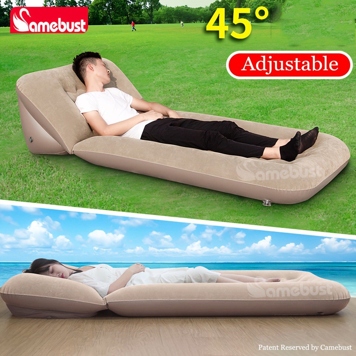 CAMEBUST Inflatable Flocked PVC Sofa Single Foldable Air Mattress for Home and Outdoor Use