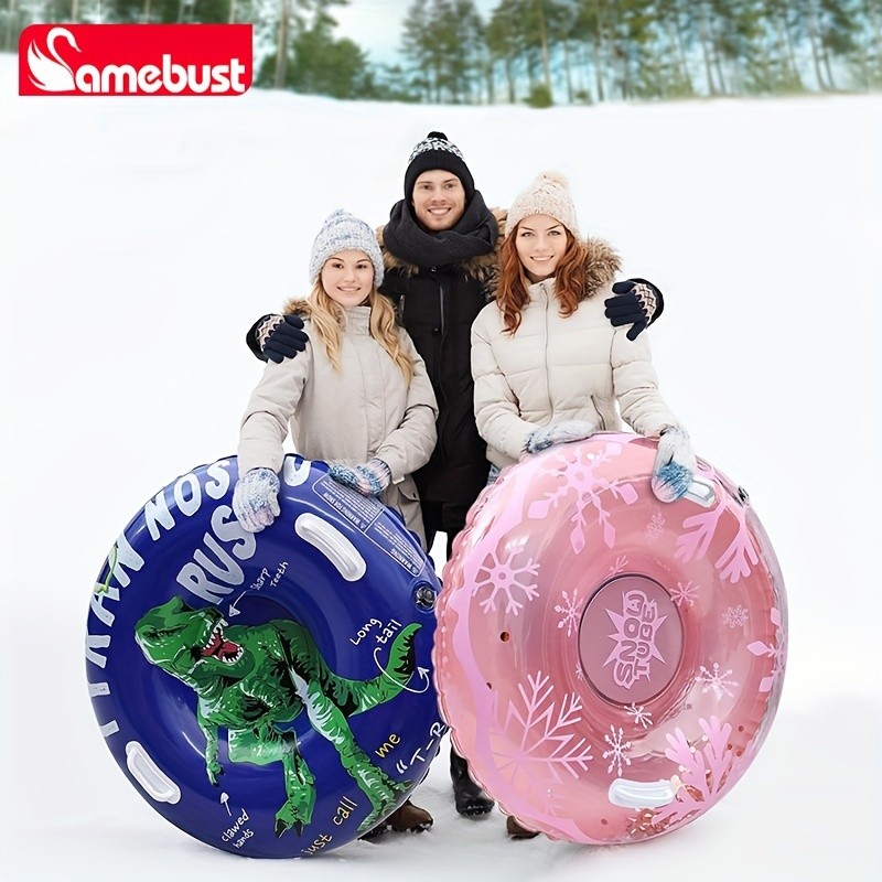 CAMEBUST 91.44cm Heavy-Duty Inflatable Snow Tube  Pink/White Blow-Up Sled with Star & Snowflake Design