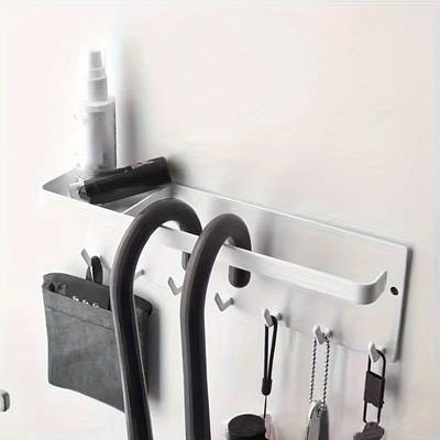 PMMJ Space-Saving Magnetic Metal Storage Rack with Key Hooks  Wall-Mounted Organizer for Umbrellas, Sprays, and Towels