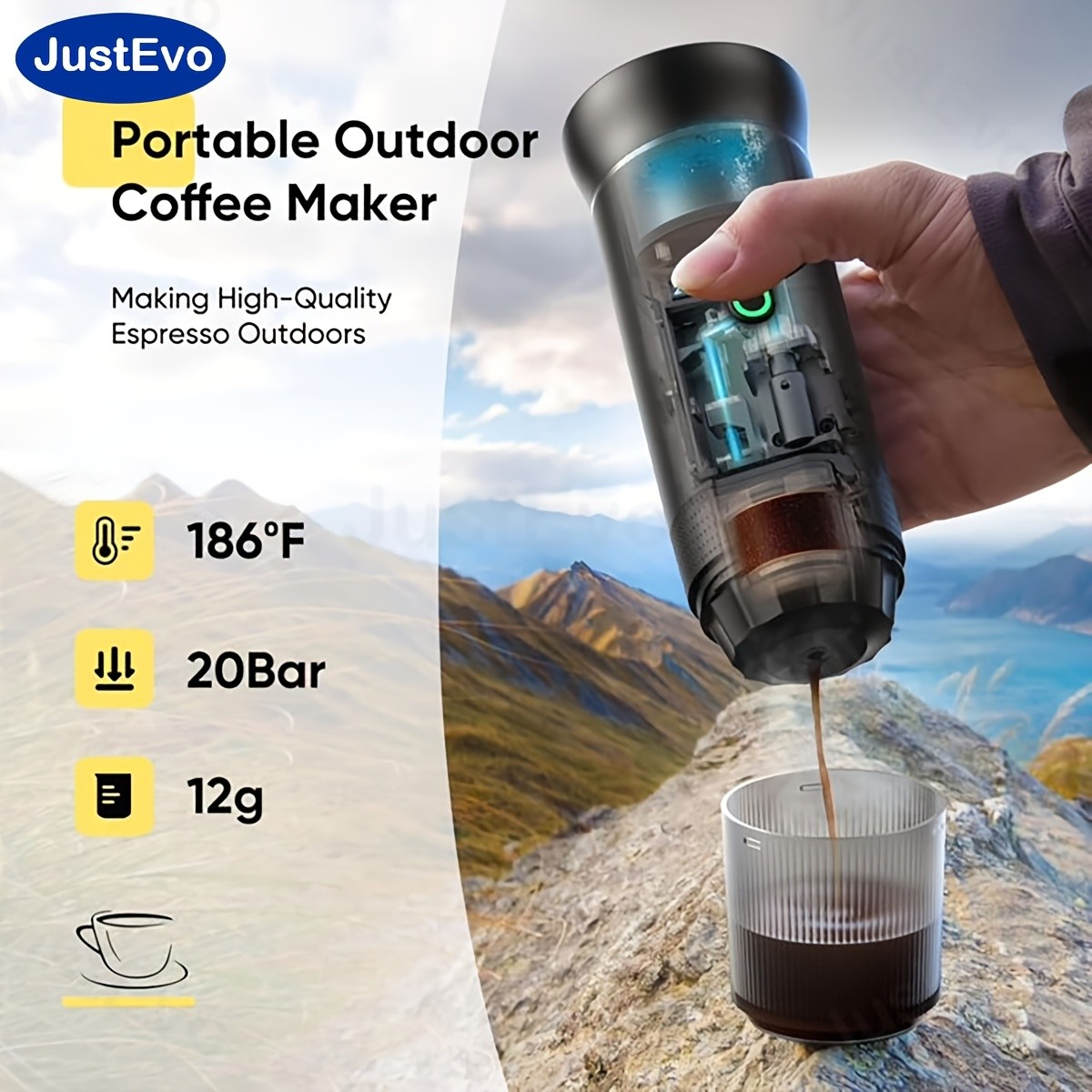 JUSTEVO Electric Coffee Maker  Smart Temperature Control and Fast Brewing for the Perfect Cup