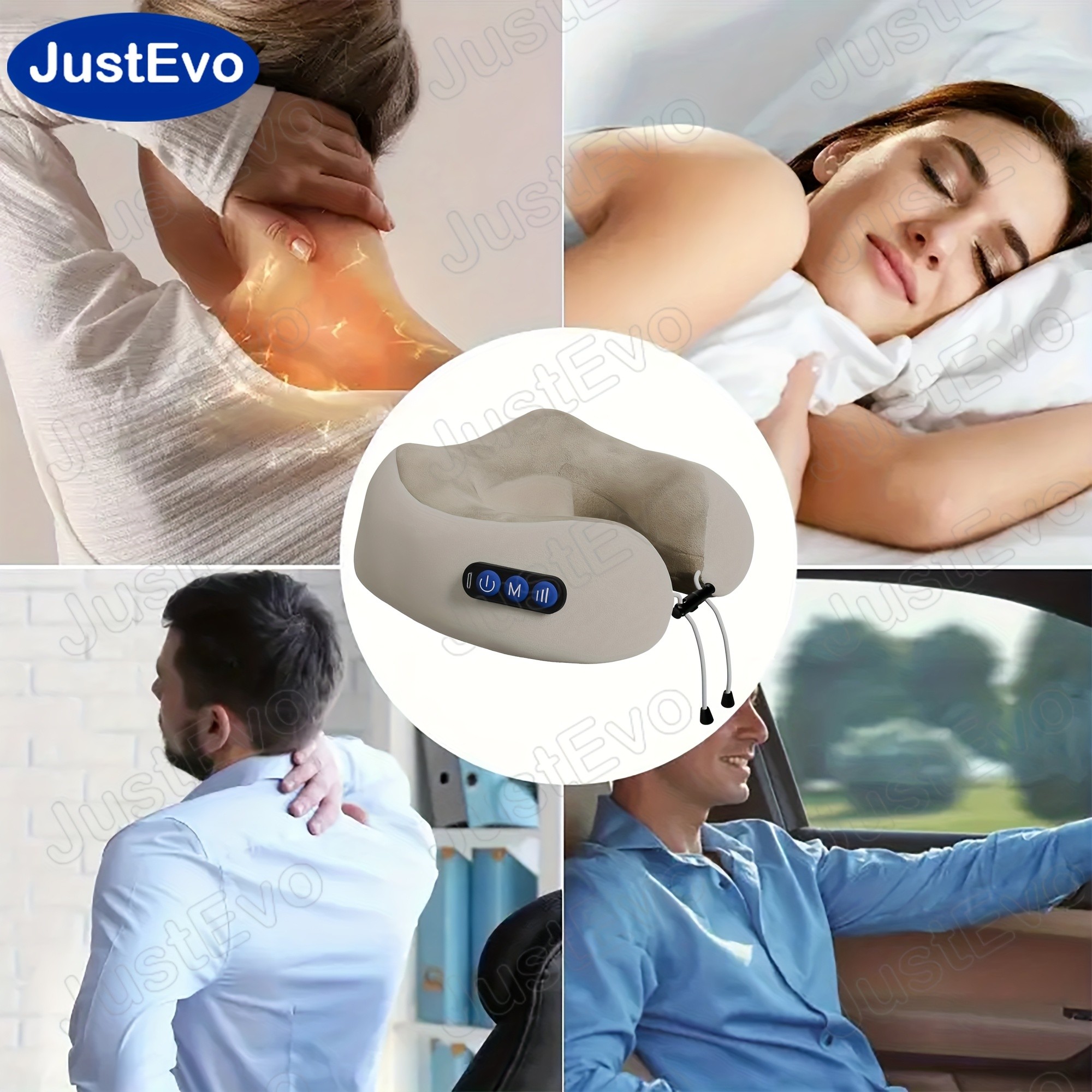 JUSTEVO Electric Neck Massage Pillow  Perfect Neck Relief for Travel, Office, and On-the-Go