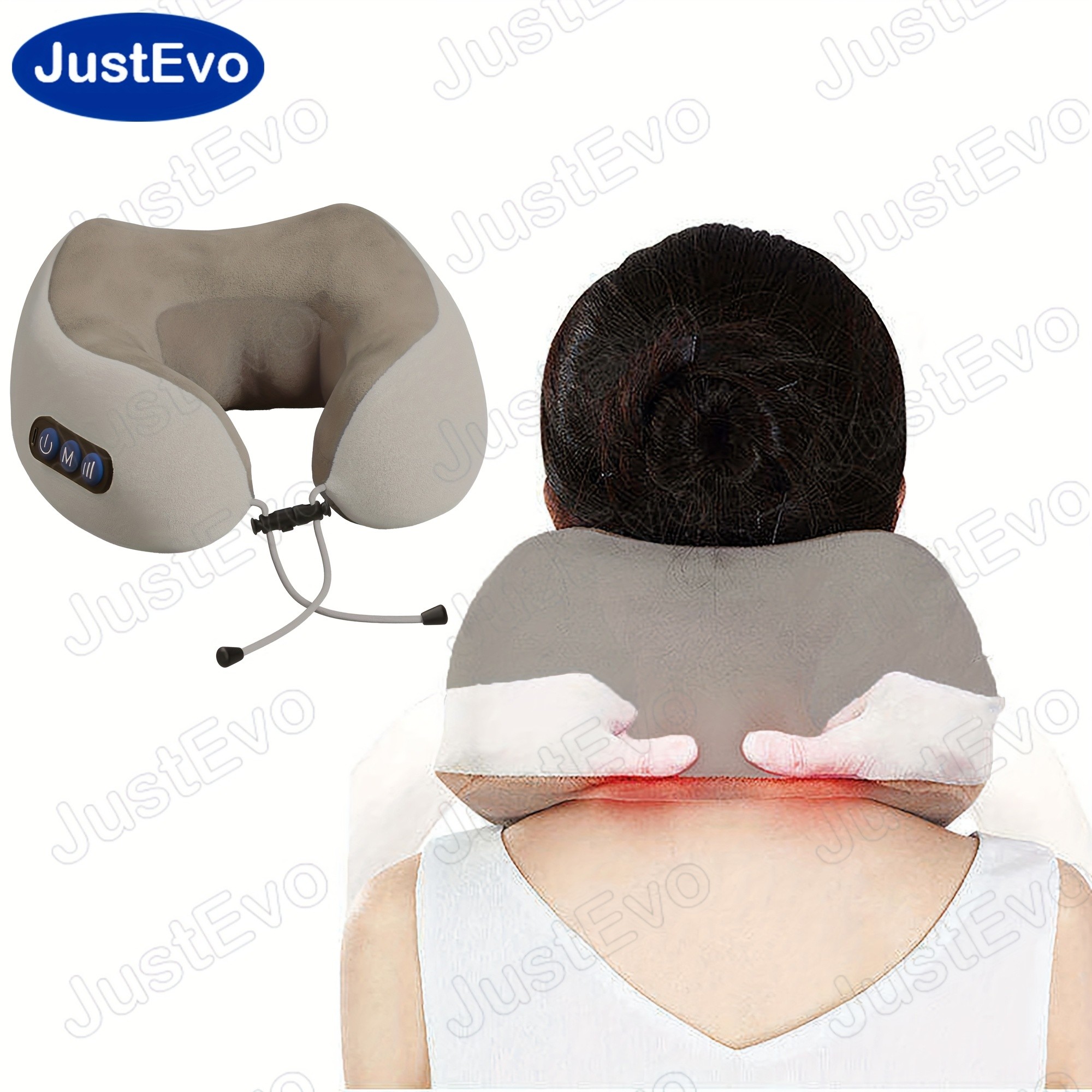 JUSTEVO Electric Neck Massage Pillow  Perfect Neck Relief for Travel, Office, and On-the-Go