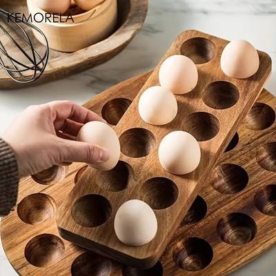 KEMORELA Wooden Egg Storage Box  Modern Multi-Compartment Organizer for Kitchen and Home