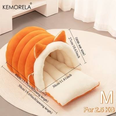 KEMORELA 2025 New Cat Ear Cat Bed  Soft, Plush Semi-Enclosed Pet Nest for Ultimate Comfort