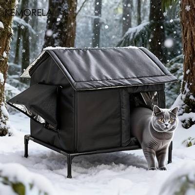 KEMORELA All-Season Outdoor Cat House with Warm Base  Heavy-Duty Insulated Pet Shelter for Year-Round Comfort