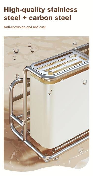 FARIDABIO Stainless Steel Knife Block Organizer with Drain Tray  Durable Multi-Functional Kitchen Storage Rack