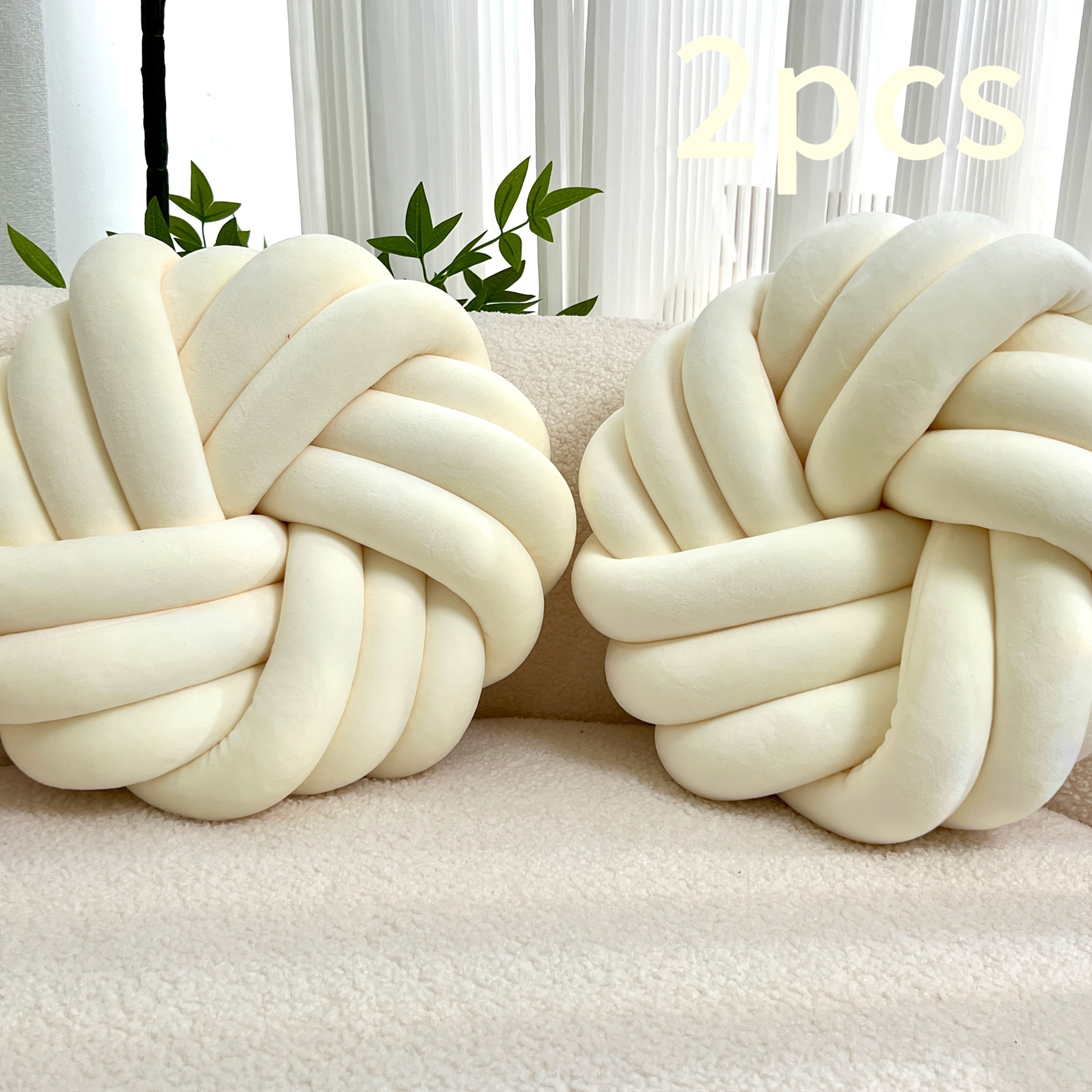 YLBKIKR 2pcs Minimalist White Knot Decorative Pillows Soft Plush Cushions with Tissue Holder for Versatile Home Decor