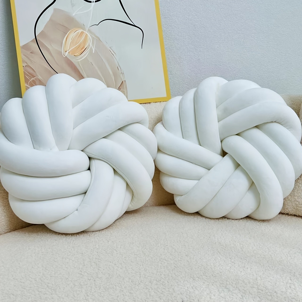 YLBKIKR 2pcs Minimalist White Knot Decorative Pillows Soft Plush Cushions with Tissue Holder for Versatile Home Decor