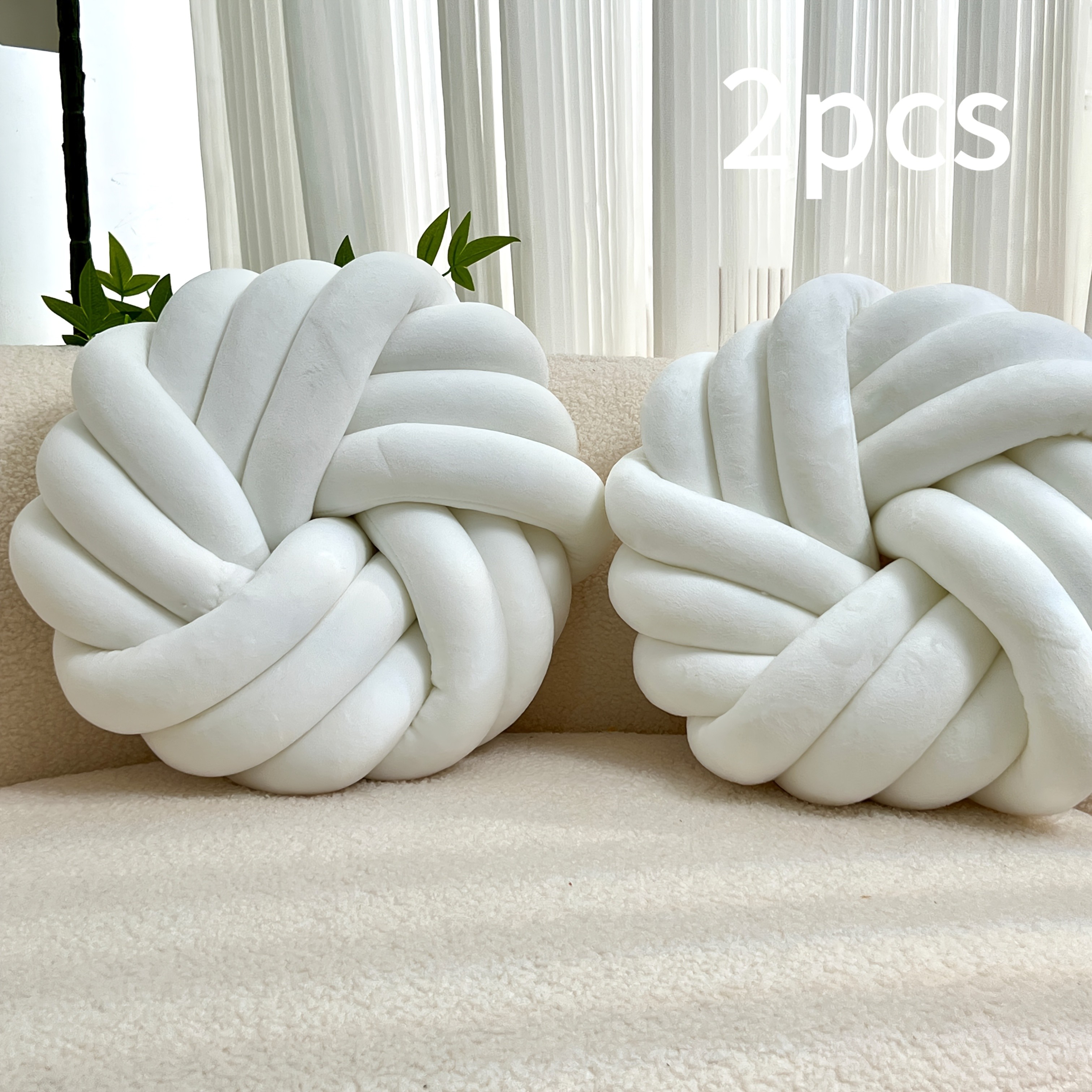 YLBKIKR 2pcs Minimalist White Knot Decorative Pillows Soft Plush Cushions with Tissue Holder for Versatile Home Decor