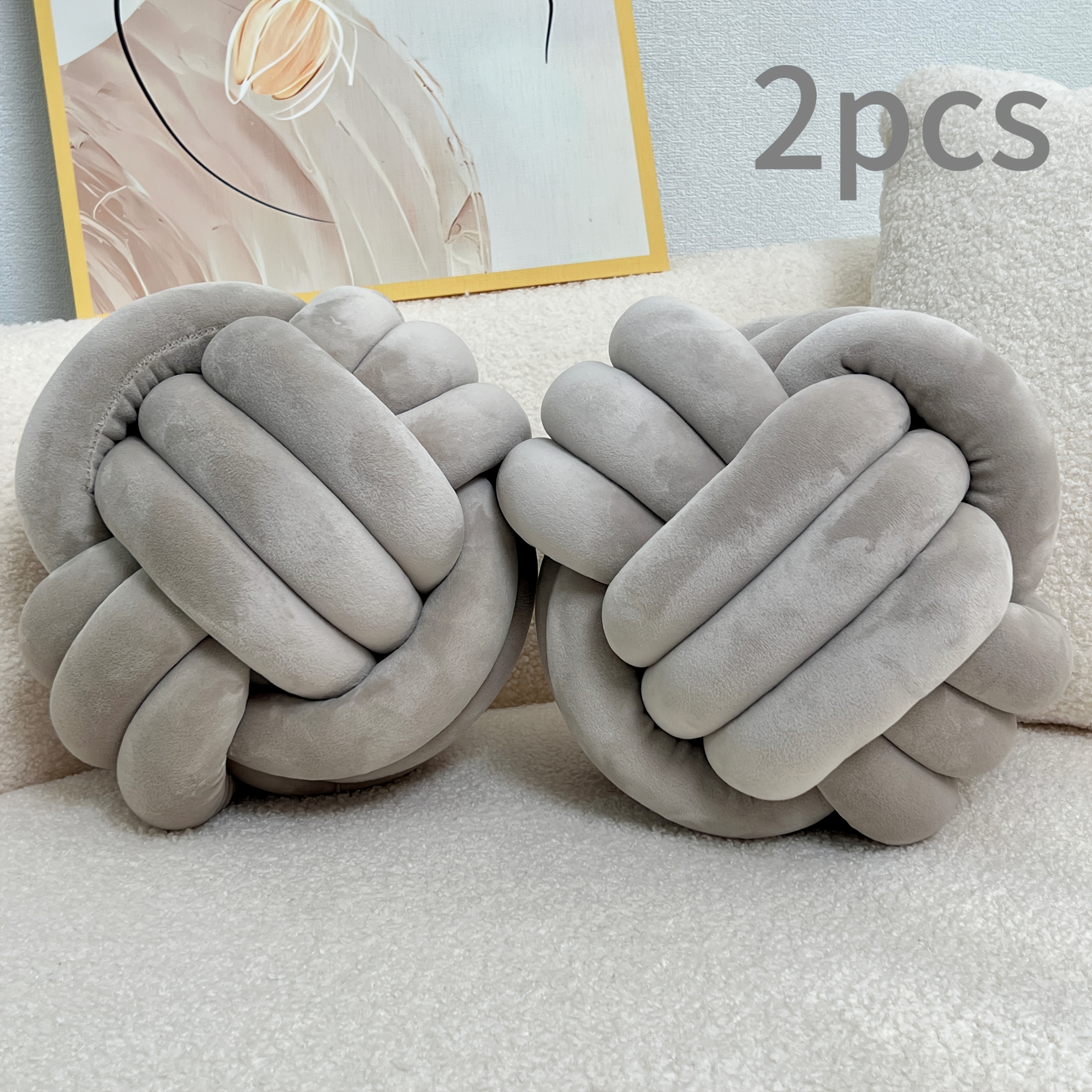 YLBKIKR 2pcs Round Knotted Throw Pillows  Plush Geometric Pattern Cushions for Comfortable and Stylish Home Decor