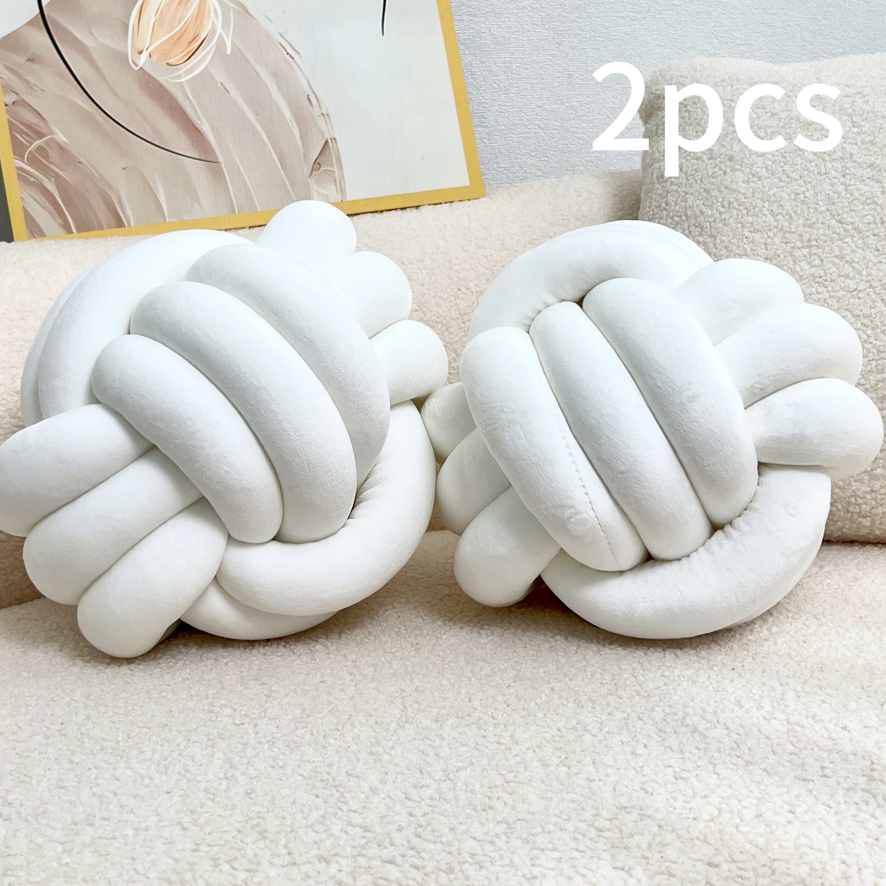 YLBKIKR 2pcs Round Knotted Throw Pillows  Plush Geometric Pattern Cushions for Comfortable and Stylish Home Decor